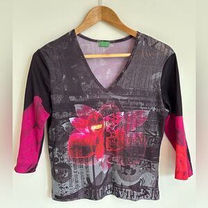Y2K Vtg 9PM Graphic Fitted Top - slight crop- Sz L but fits like M - whimsigoth